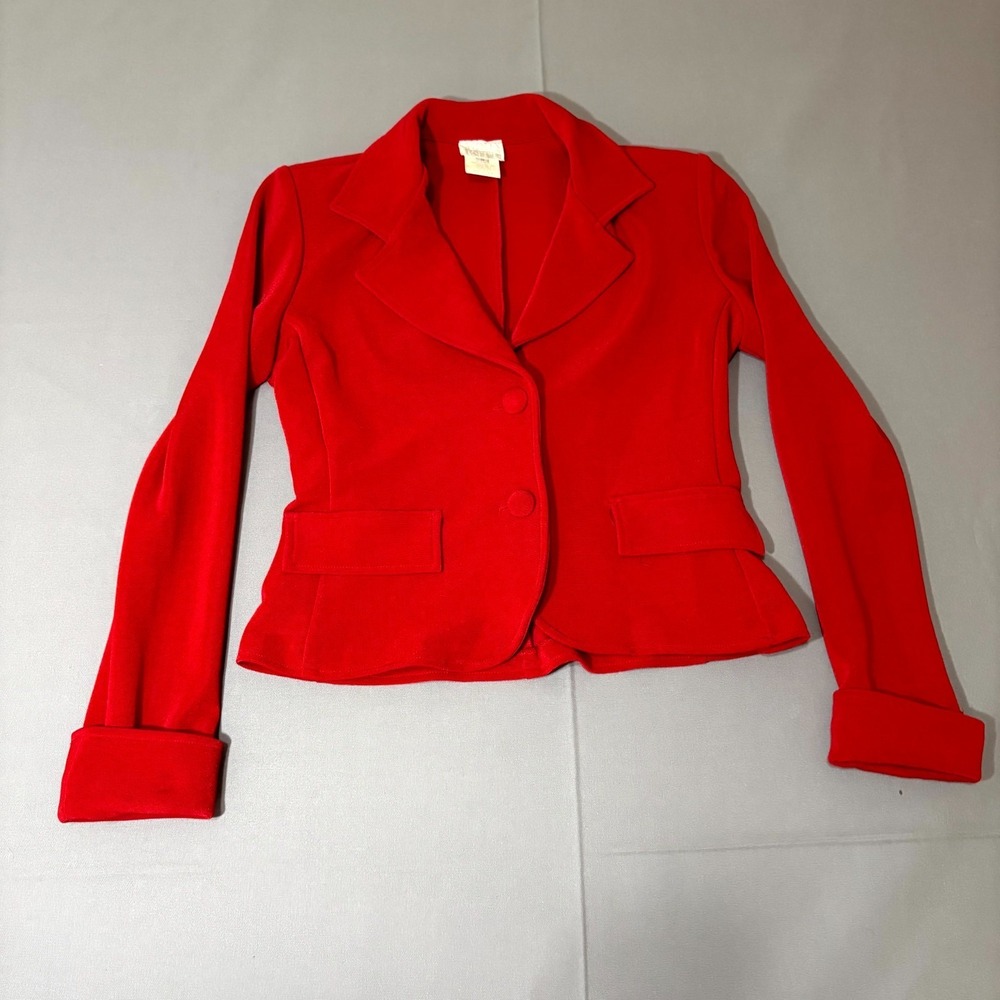 Moda Intl Cropped Blazer Jacket Womens Small Red Notch Lapel Single Breasted